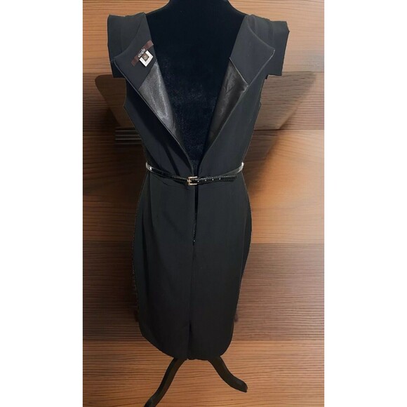 SINGLE Veronica Colorblock Black/Ivory Dress Career Wear Belted Size 10 - Picture 7 of 15